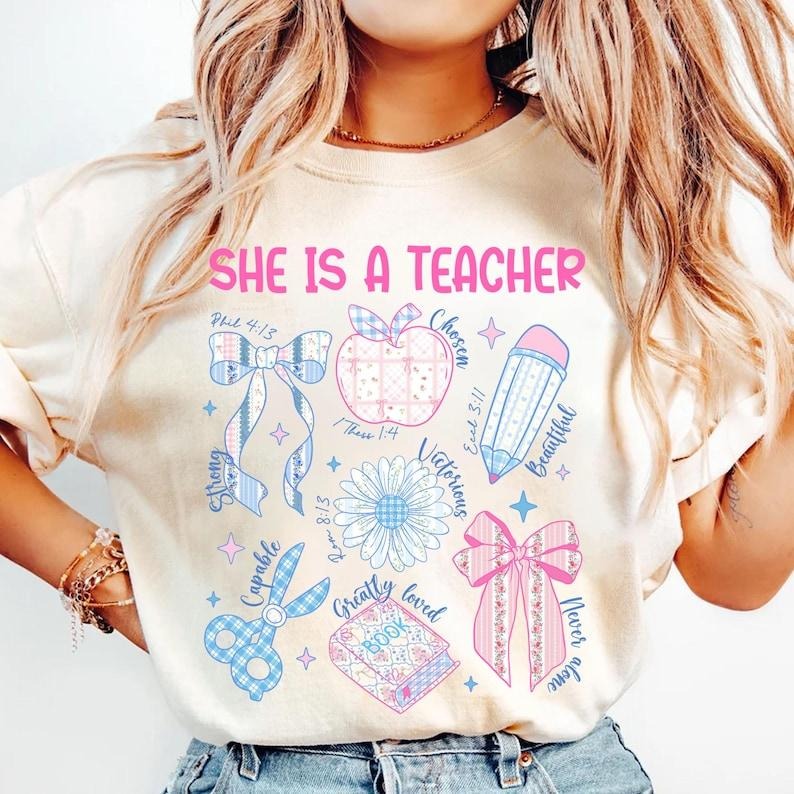 She is Teacher shirt, Teacher Mom, Christian Teacher shirt, Bible Verses tshirt Hoodie, Sweatshirt | RetroVerseTees.com