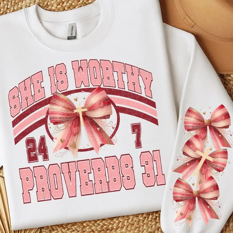She is Worthy & Matching Sleeve DTF Transfers - THIS IS NOT A SHIRT Hoodie, Sweatshirt | RetroVerseTees.com