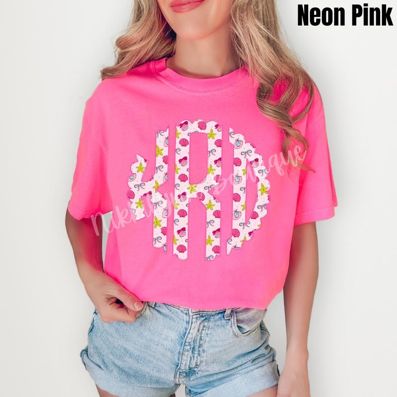Shells & Bows Monogram Comfort Colors T-Shirt 'NLB' Hoodie, Sweatshirt | RetroVerseTees.com