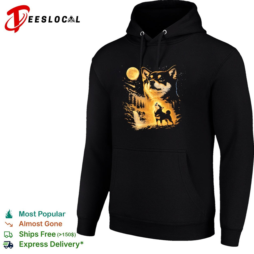 Shiba Inu Howling at the Moon Forest Landscape shirt
