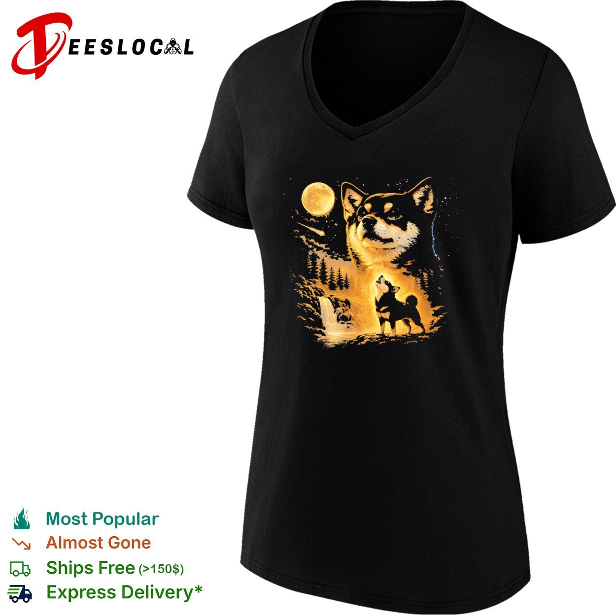 Shiba Inu Howling at the Moon Forest Landscape shirt