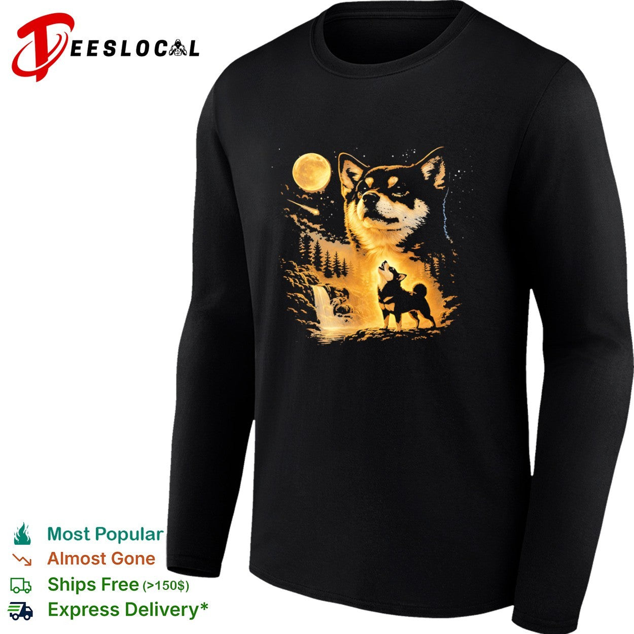 Shiba Inu Howling at the Moon Forest Landscape shirt