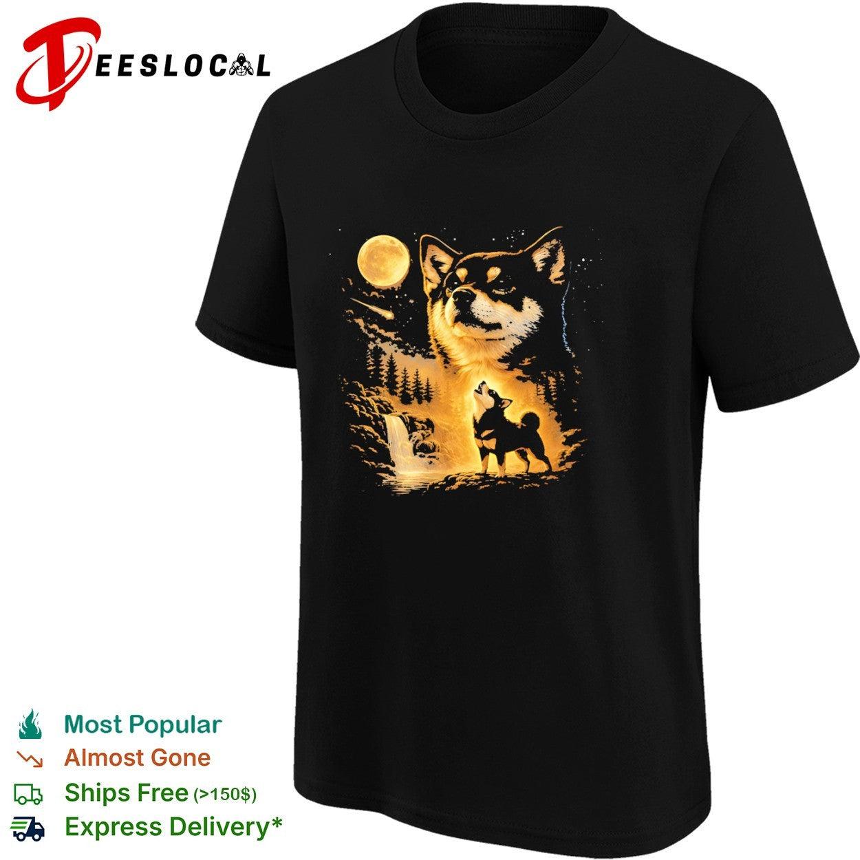 Shiba Inu Howling at the Moon Forest Landscape shirt