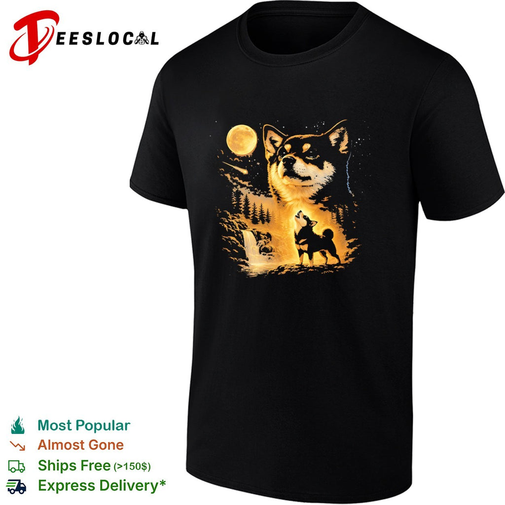 Shiba Inu Howling at the Moon Forest Landscape shirt