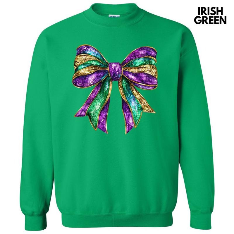 Shimmer Mardi Gras Bow Sweatshirt T-Shirts, Hoodie | RetroVerseTees.com