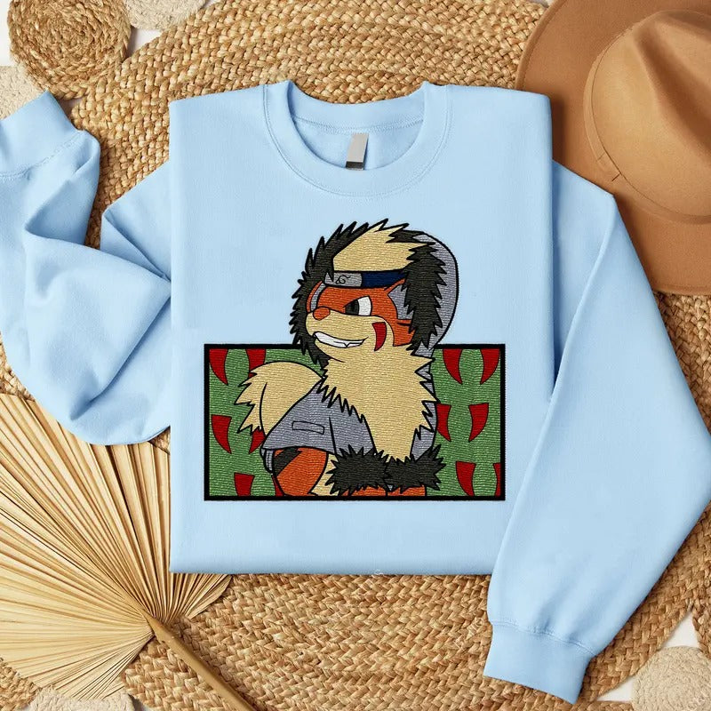 Shinobi Arcanine Kiba Embroidered Sweatshirt, Konoha Embroidered Shirt, Anime Embroidered Shirt Hoodie | RetroVerseTees.com