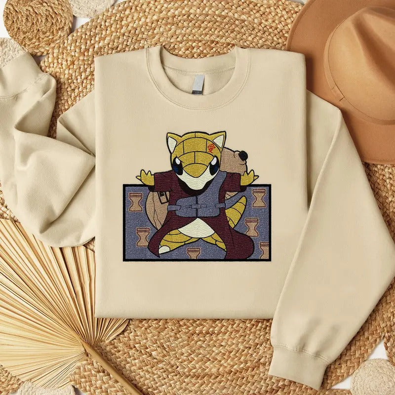 Shinobi Sandshrew Gaara Embroidered Shirt, Anime Embroidered Sweatshirt, Manga Shirt, Gift For Fan Hoodie