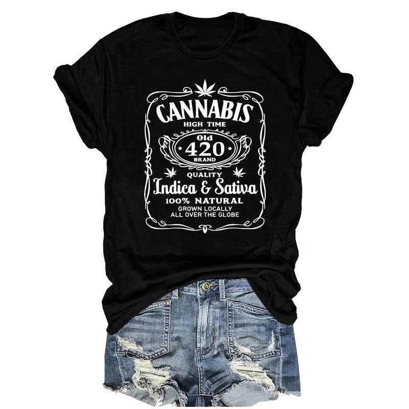 [Short Sleeve Cannabis Graphic Tee] Women'WB shield Casual Crew Neck T-Shirt with Cannabis Graphic Print, 100% Polyester...