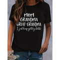 [Short Sleeve Casual Mom T-Shirt] Mom & Grandma Letter Print T-Shirt, Short Sleeve Crew Neck Casual Top For Spring &...
