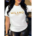 Short Sleeve Crew Neck Milano Letter Print T-Shirt, Casual Women'WB shield Clothing for Spring & Summer style 02 Hoodie,...