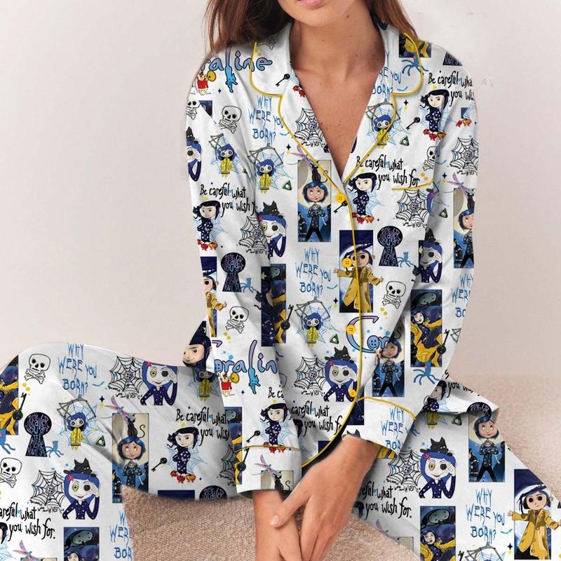 Coraline Halloween Pajamas Set Long/Short, Coraline Fan Tee, Spooky Character Pajamas Hoodie, Sweatshirt | RetroVerseTees.com