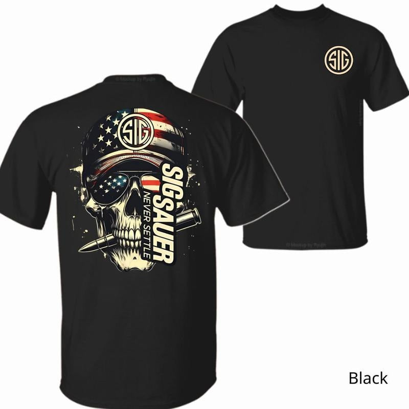 Sig Sauer Shirt  Skull  Bullet Design USA Flag Shirt Sweatshirt Hoodie, All Seasons Outfit