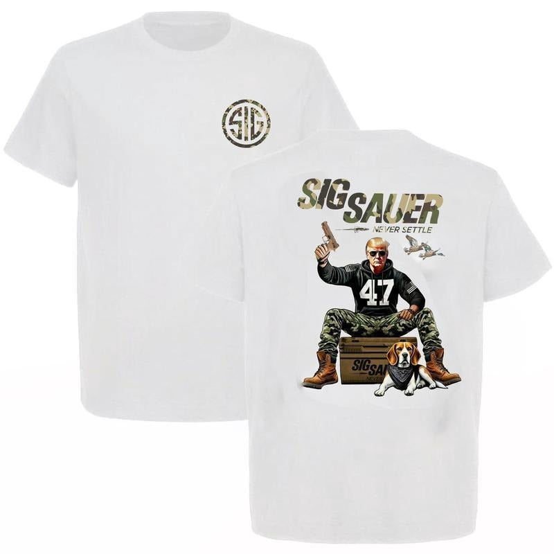 Sig Sauer Trump Hunting Never Settle Camo 2 Sided T-shirt