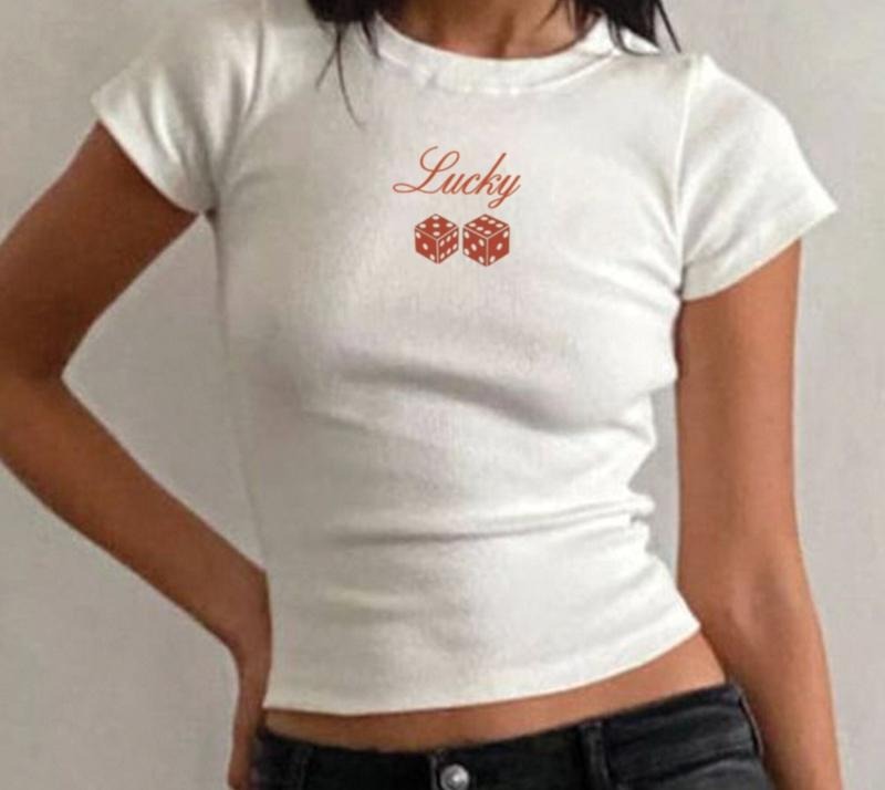 Simple Babytee Cu Tee Lucky Shirte Babytee Aesthetic Luckyshirt Womenes Tees Trendy Babytee Lucky Croptop Boho Babytee...