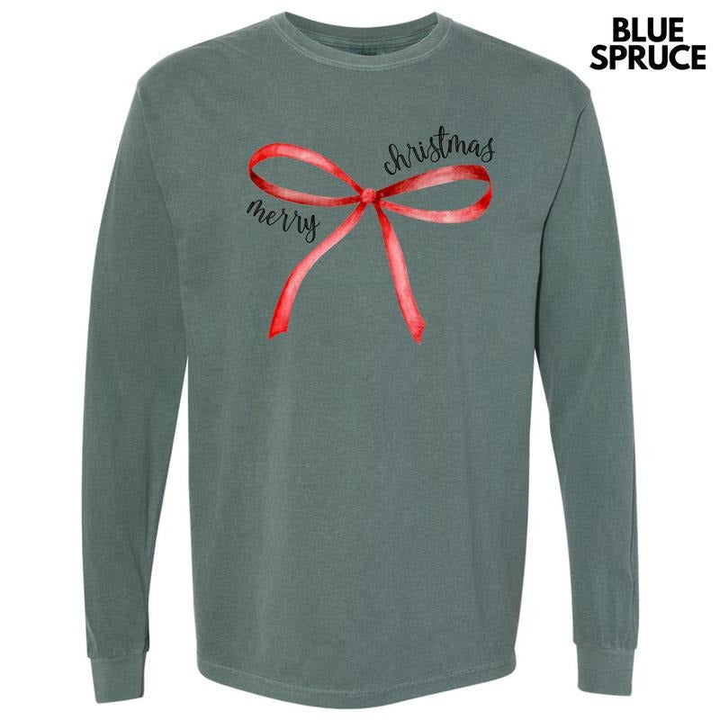 Simple Christmas Bow Long Sleeve Comfort Colors T-Shirt 'NLB' Hoodie, Sweatshirt | RetroVerseTees.com