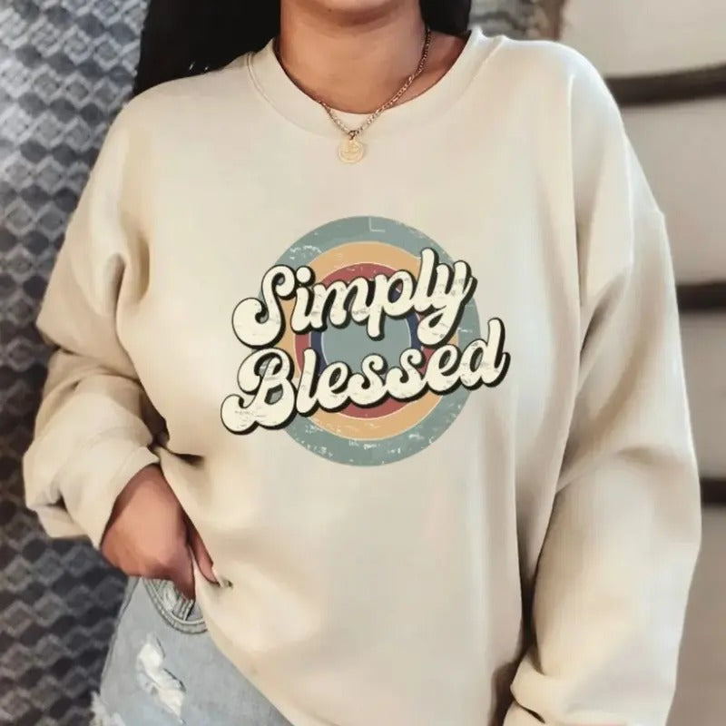 Simply Blessed Crewneck Sweatshirt Retro, Unisex Long Sleeve Crewneck Shirt Hoodie | RetroVerseTees.com