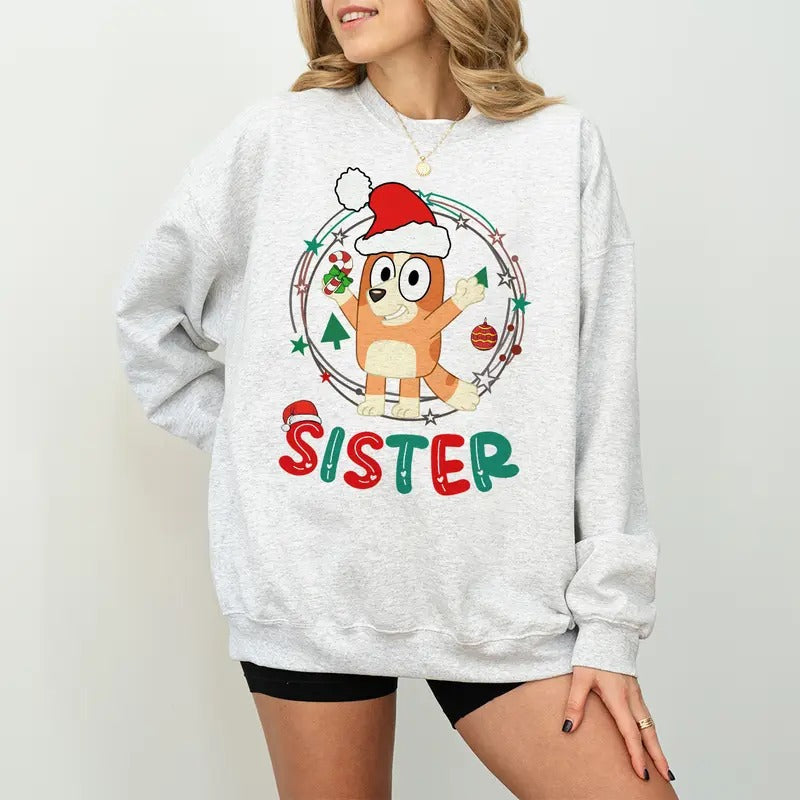 Sister Blueys Christmas Sweatshirt, Family Matching Holiday Shirts, Dad and Mum Blueys Designs, Merry Blueys Sweatshirt,...