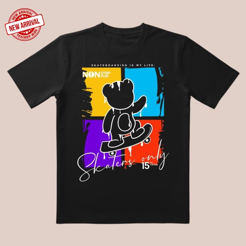 Skateboard Tee | Red-Blue-Green Colorblock & Non Stop Fun | Trendy Streetwear for Skaters Hoodie, Sweatshirt