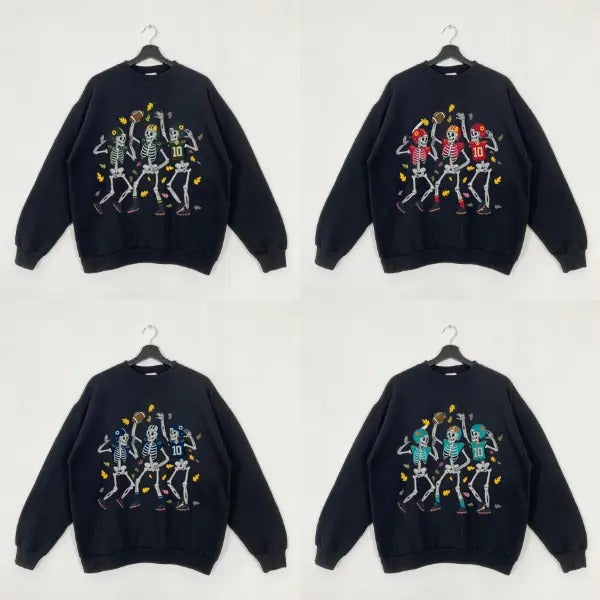 Skeleton All Team Football Halloween Sweatshirt In Black Color T-Shirts, Hoodie | RetroVerseTees.com