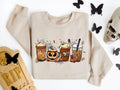 Skeleton Coffee Cups Sweatshirt, Coffee Cups Halloween Sweatshirt, Coffee Cup Sweatshirt, Pumpkin Skeleton Halloween...