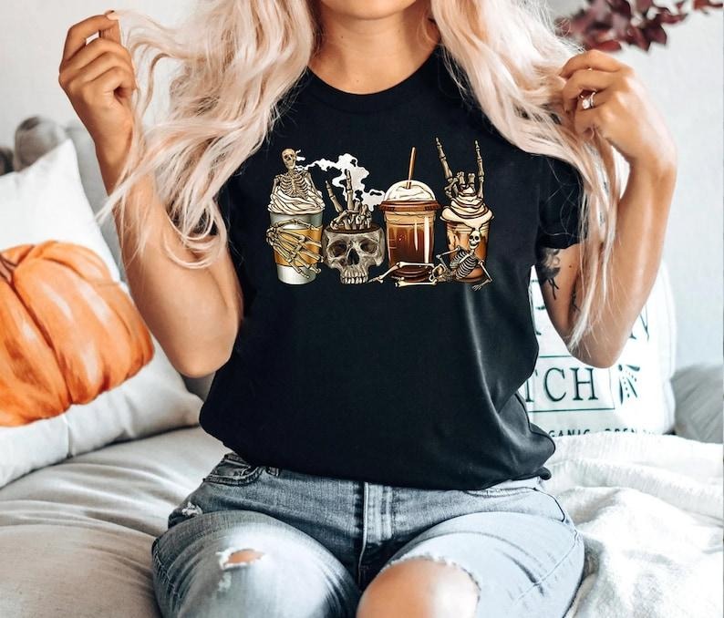Skeleton Coffees Shirt, Coffee Skeleton Shirt, Halloween Shirt, Halloween Coffee, Coffee Shirt, Skeleton Shirt, Coffee...