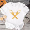 Skeleton Hand T-Shirt, Skeleton Rocker Shirt, Funny Unisex Halloween Party Tee, Rocker Gift Tee, Skeleton Peace Sign Tee,...