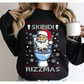 Skibidi Rizzmas Funny Toilet Video Viral Brain Rot Meme Ugly Christmas Sweatshirt, Slang Brainrot Memes Ugly Christmas...