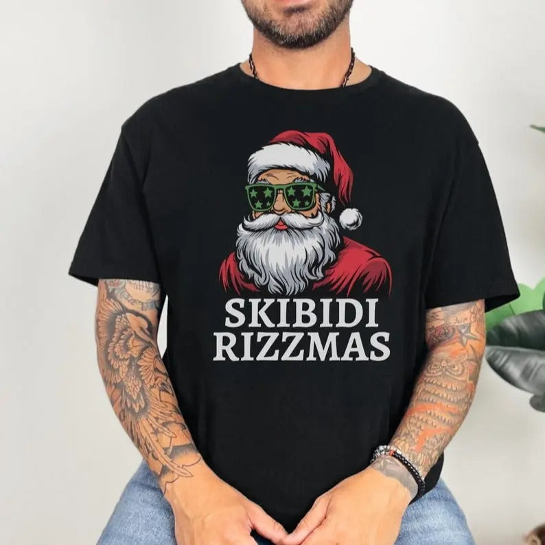 Skibidi Rizzmas Funny Tshirt, Christmas Rizz Santa Claus Charisma Kid Cool Unisex Softstyle T-Shirt, Funny Xmas Shirt...