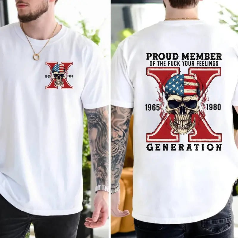 Skull Halloween Gen X Shirt, Gen X Sarcastic Two Sides Shirt, Proud Member Generation Shirt, Unisex Short Sleeve Tee,...