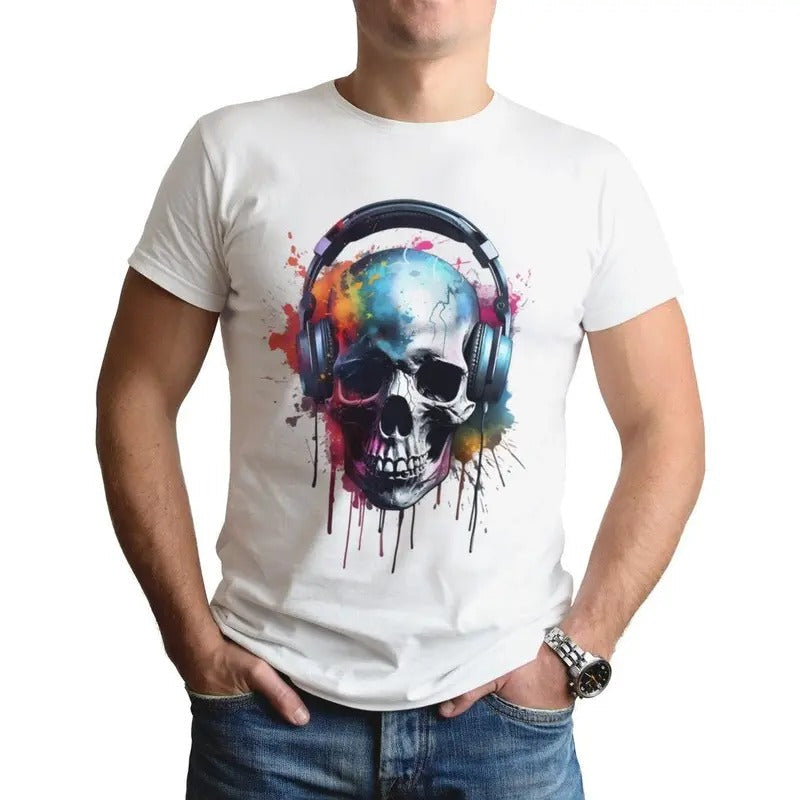 Skull Men's T-Shirt Made in USA Skull Headphones T Shirt Music Tee Skull Graffiti T-Shirt Skull Art T-Shirt Skull Gift...