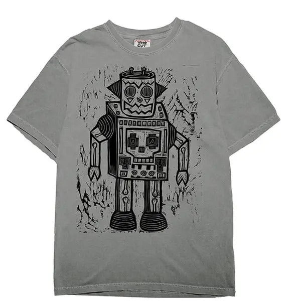 Skull Robot  Woodblock Hand-Printed T-Shirt Cotton Menswear Top Graphics Hoodie, Sweatshirt | RetroVerseTees.com