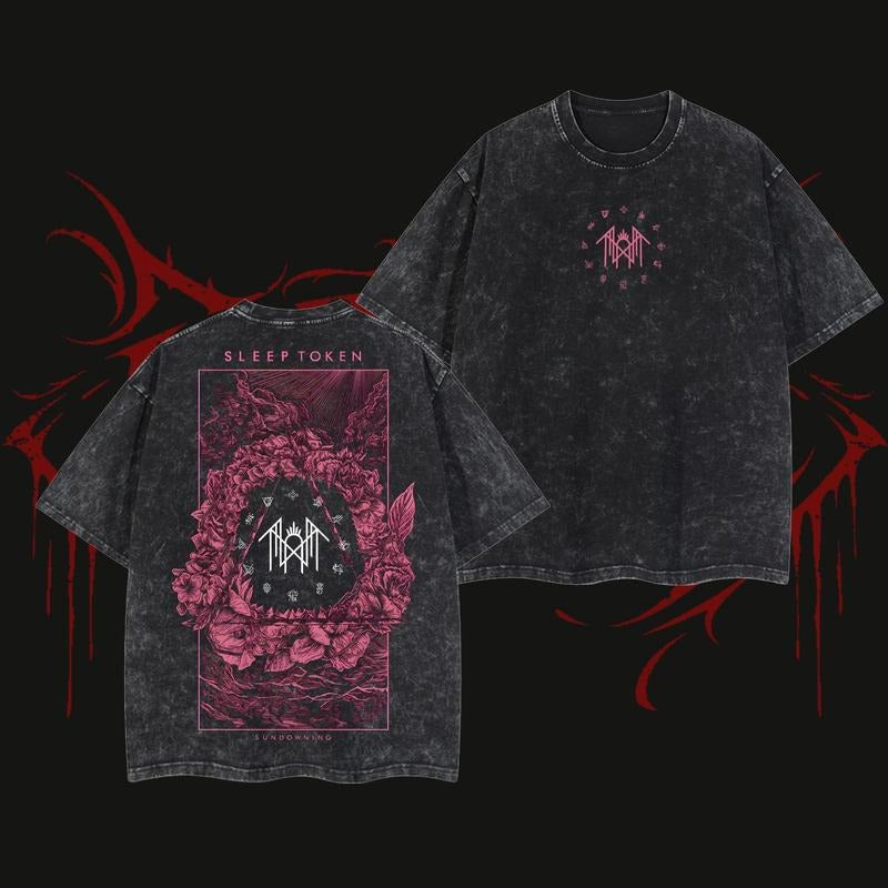 Sleep T Rose Red Style Unisex Oversize Washed Heavyweight Cotton T-shirt, Gift For Rock Music Lovers, Gift For Fan...