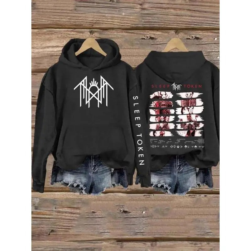 Sleep Token Front and Left Slevee Print Comic Logo Unisex Hoodie, sweatshirt T-Shirts | RetroVerseTees.com