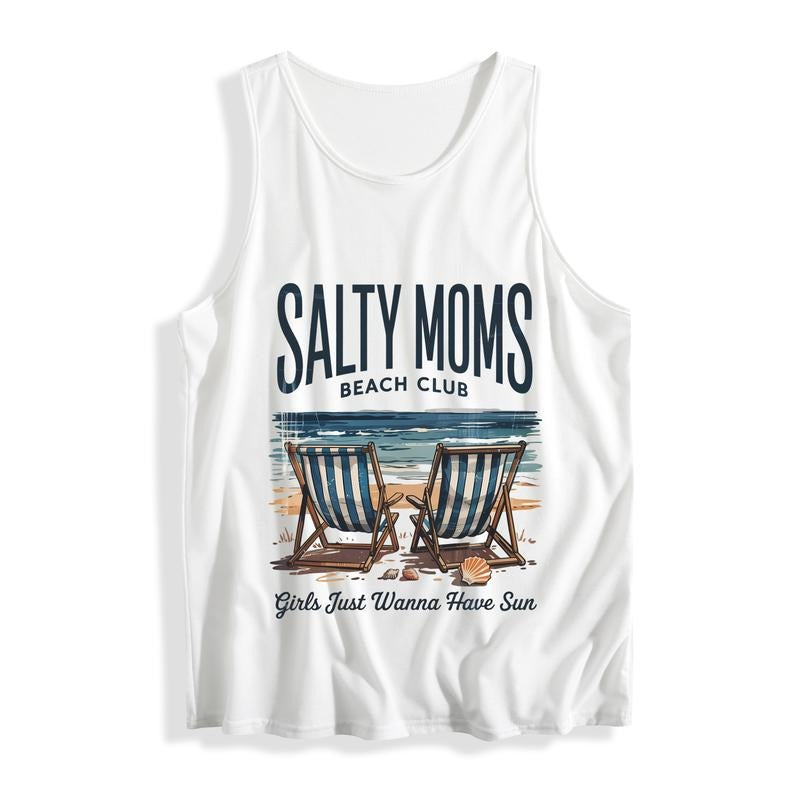 Sleeveless Vest with WB shield Relaxing "SALTY MOMS BEACH CLUB" TNF Gunpla brand Beach Chair Graphics style 02 T-Shirts,...