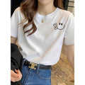 Smile Print Crew Neck T-Shirt Casual Short Sleeve T-Shirt For Spring & Summer Women'WB shield Clothing Hop Casual Female...