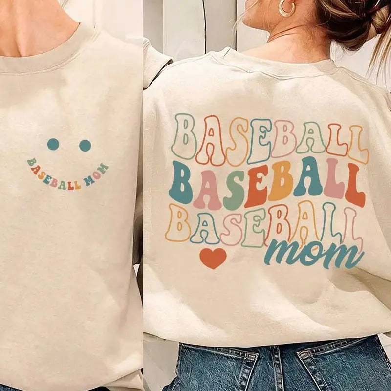Smiley Face Baseball Mom Sweatshirt Cute Mothers Day Ideas T-Shirts, Hoodie | RetroVerseTees.com