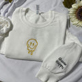 Smiley Face with Choose Happy embroidered on the cuff of the sleeve embroidered crewneck T-Shirts, Hoodie, Sweatshirt