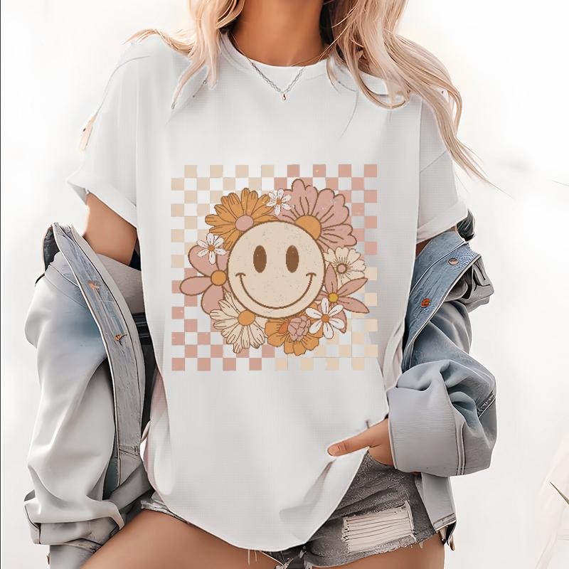 Smiley TNF Shirt, Flower Shirt, Retro Smile TNF, Trendy Vintage Graphic Tee, Checkered Comfort Colors T-shirt, Plus Size...