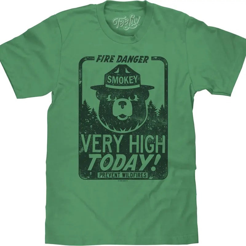 Smokey Bear "Fire Danger Very High" Big and Tall T-Shirt - Green Hoodie, Sweatshirt | RetroVerseTees.com