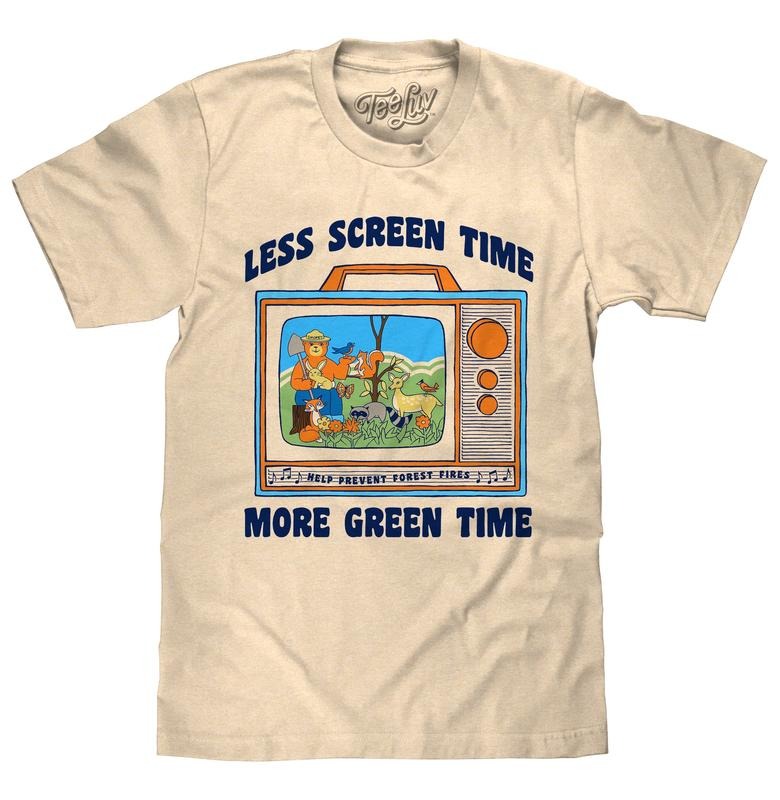 Smokey Bear Less Screen Time More Green Time T-Shirt - Cream Hoodie, Sweatshirt | RetroVerseTees.com
