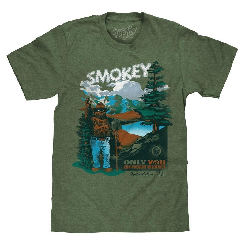 Smokey Bear Only You Can Prevent Wildfires Retro Graphic T-Shirt - Canyon Green Hoodie, Sweatshirt | RetroVerseTees.com