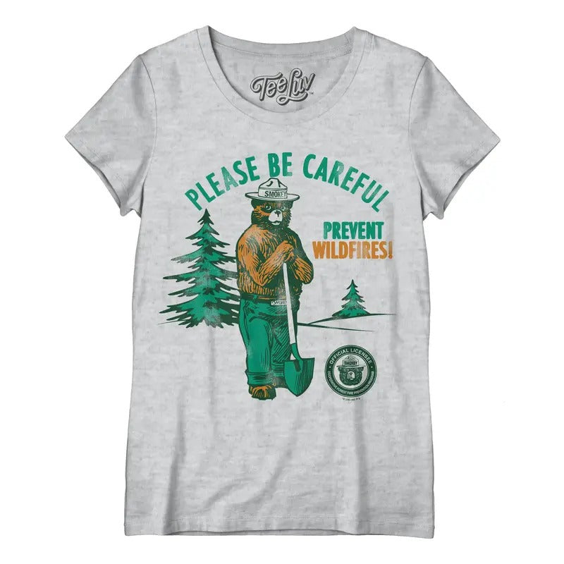 Smokey Bear Please Be Careful Prevent Wildfires  Women's Scoopneck T-Shirt - Gray Hoodie, Sweatshirt | RetroVerseTees.com