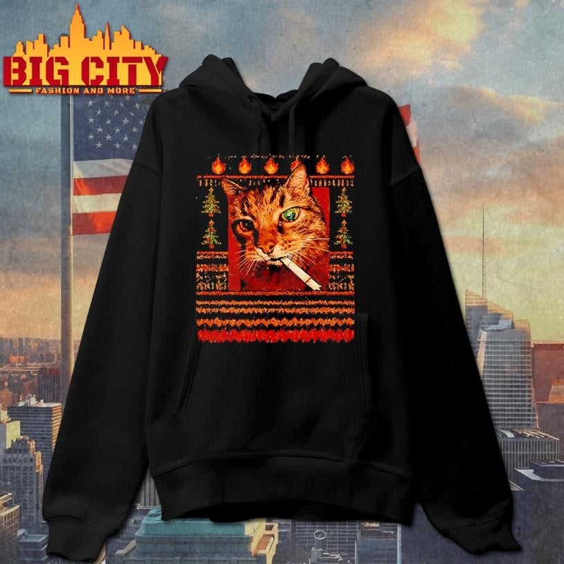 Smoking Cat Meme ugly Christmas shirt