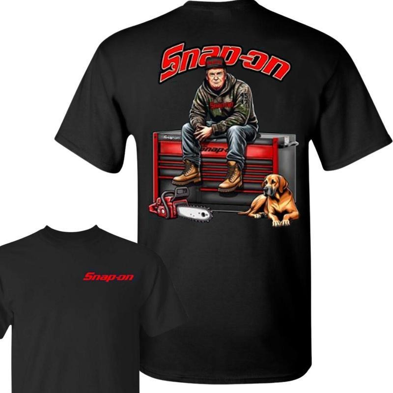 Snap-On Trum Shirt, Snap On Shirt, Crewneck Camo Workwear Shirts, Trump With Chainsaw Graphic Unisex Casual Cotton Tee,...