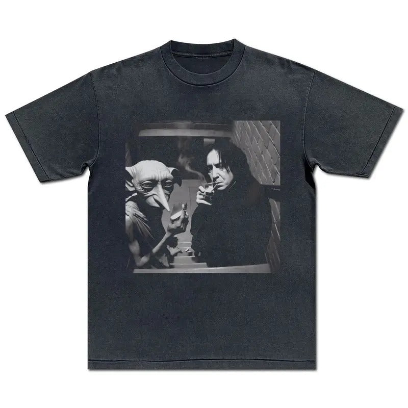 Snape and Dobby Smoking on Stairs Shirt Potter Wizarding Fan Tee Potterhead Christmas Birthday Gift Potter Book Funny 90s...