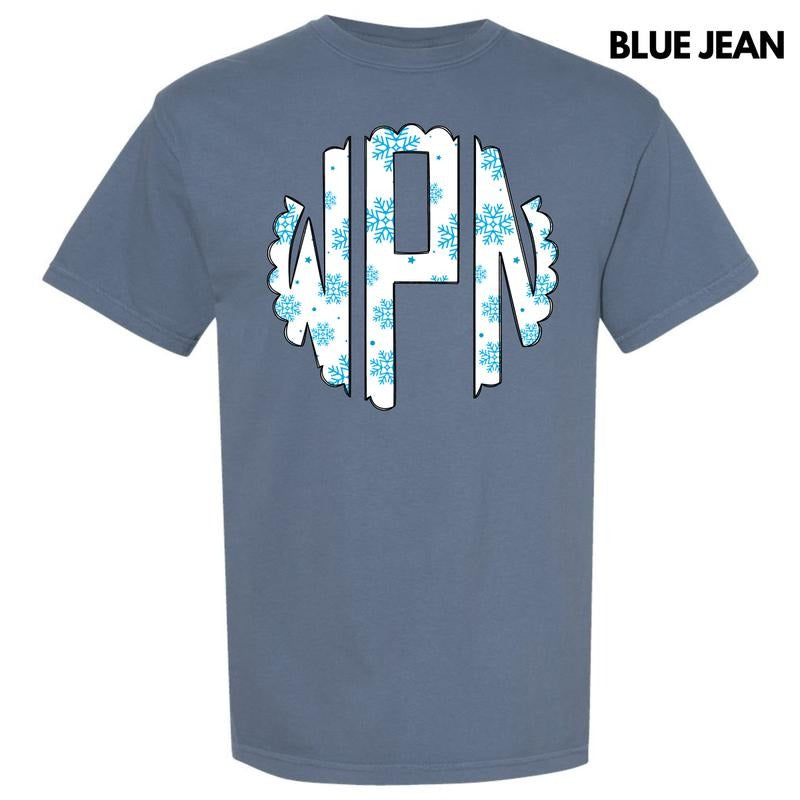 Snowflake Monogram Comfort Colors T-Shirt 'NLB' Hoodie, Sweatshirt | RetroVerseTees.com