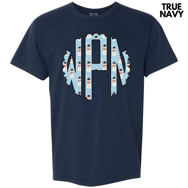 Snowman Monogram Comfort Colors T-Shirt 'NLB' Hoodie, Sweatshirt | RetroVerseTees.com