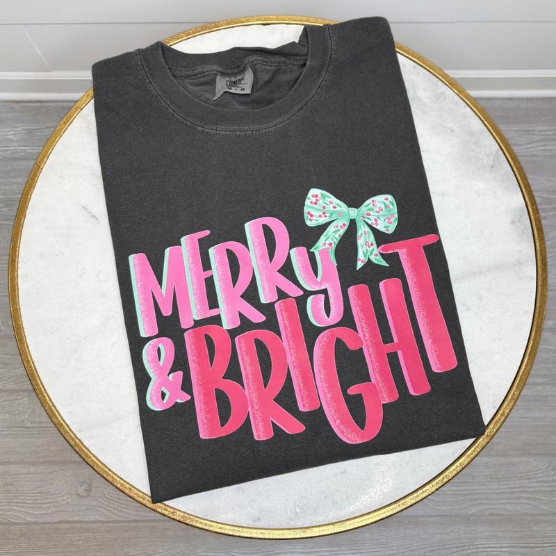 Snowy Merry & Bright Comfort Colors T-Shirt 'NLB' Hoodie, Sweatshirt | RetroVerseTees.com