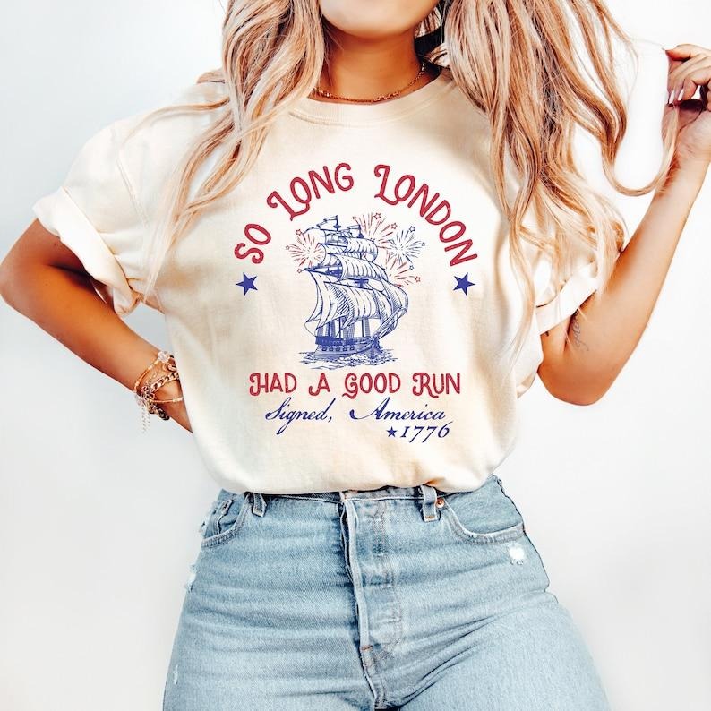 So Long London 4th of July Comfort Colors, Swiftie Fangirl, Gift For Her, Fourth Of July Shirt, Oversized Trendy Tee,...