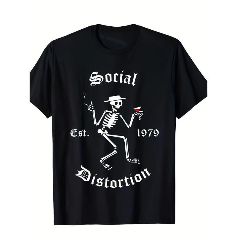 Social Art Distortion Graphic Tee - Soft, Breathable, Comfortable Cotton Top with Unique Band Music Print Design